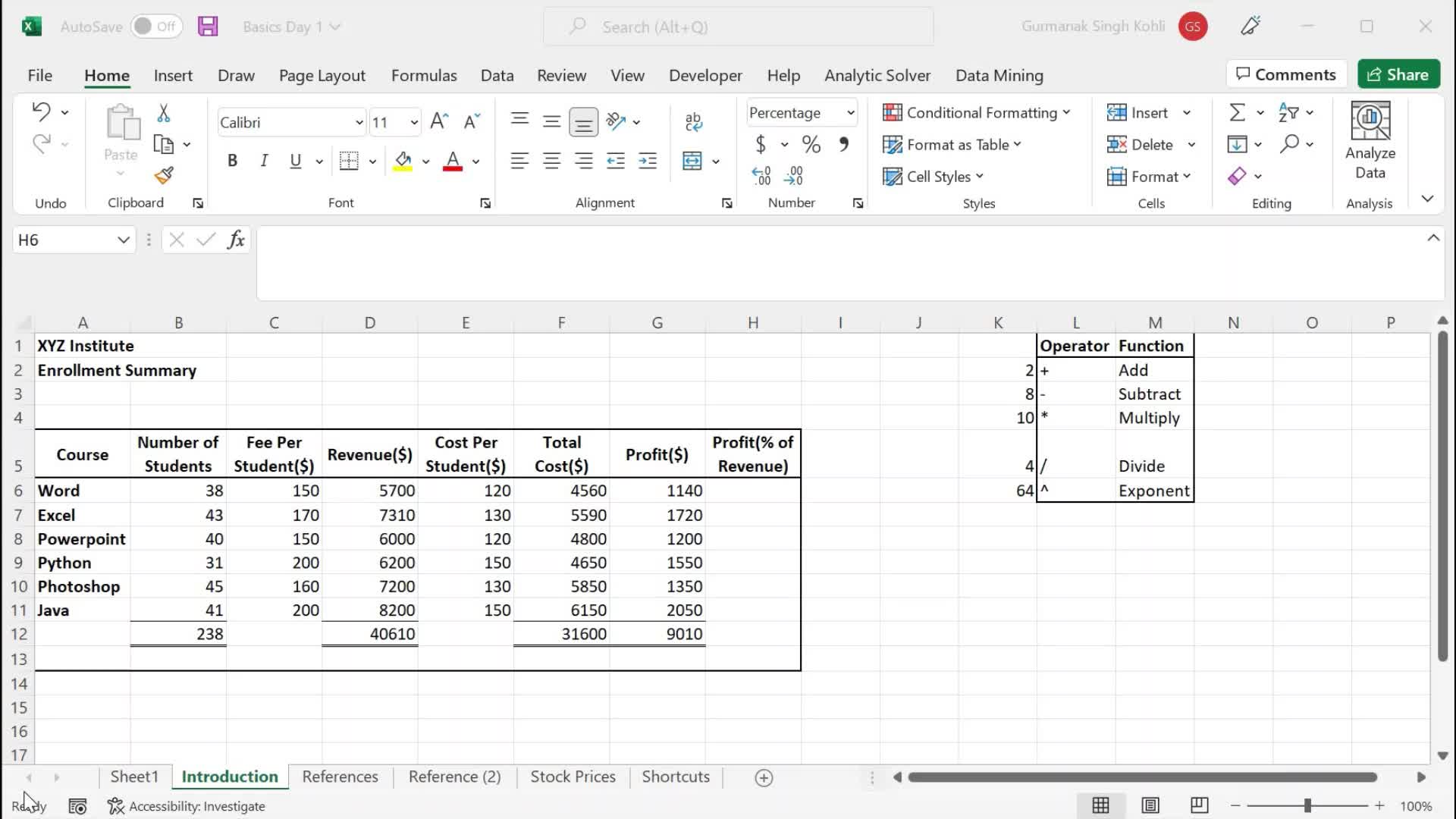 1-3 Institute Excel Training Program Beginner Level Concept Video